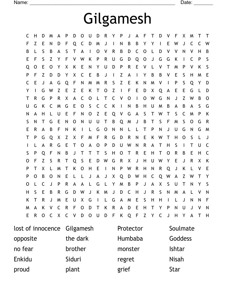 Gilgamesh Word Search WordMint Ishtar S Revenge Worksheet On The Myth Of Gilgamesh And Enkidu Studocu