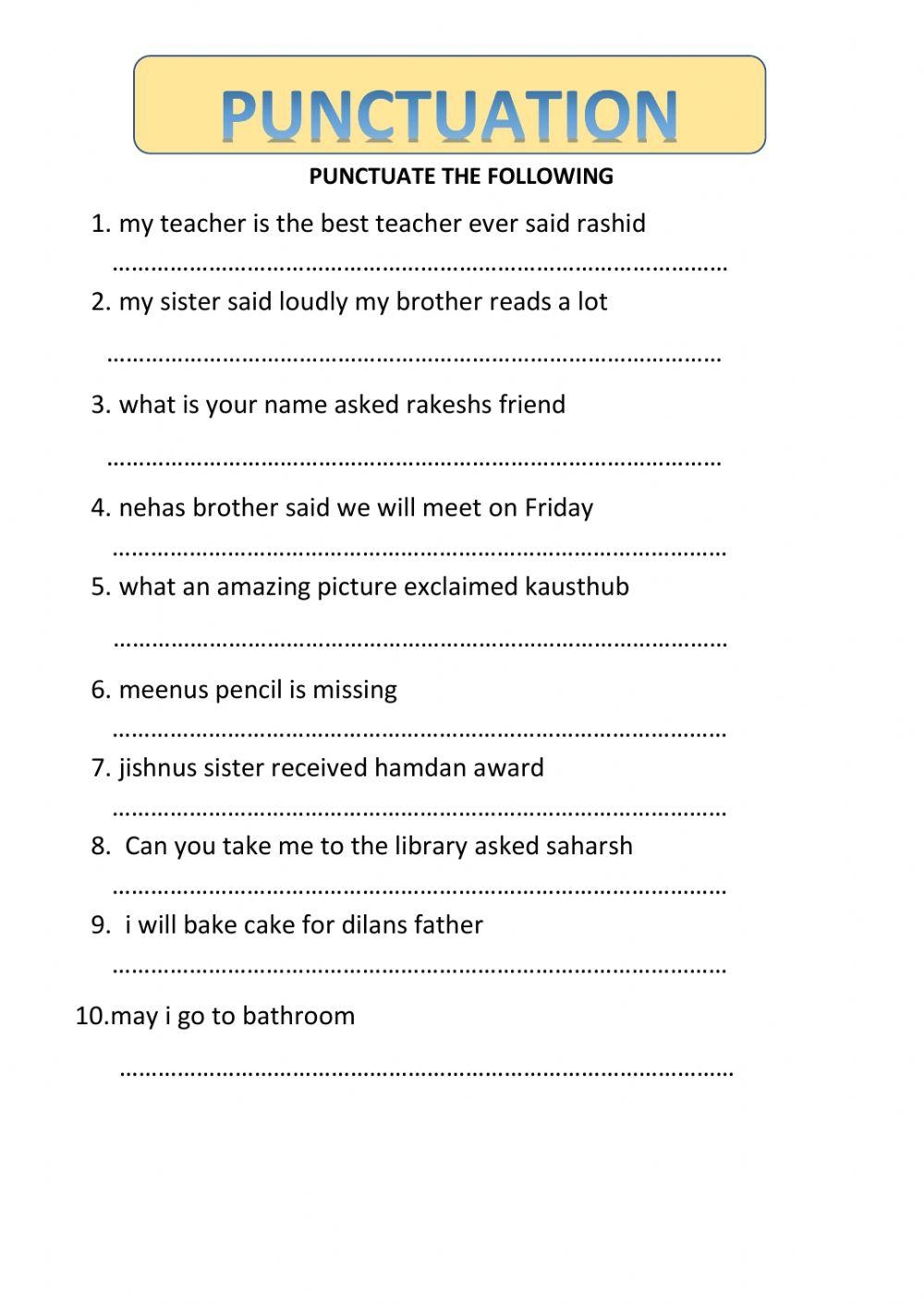 Grade 5 Punctuation Online Exercise For Worksheets Library