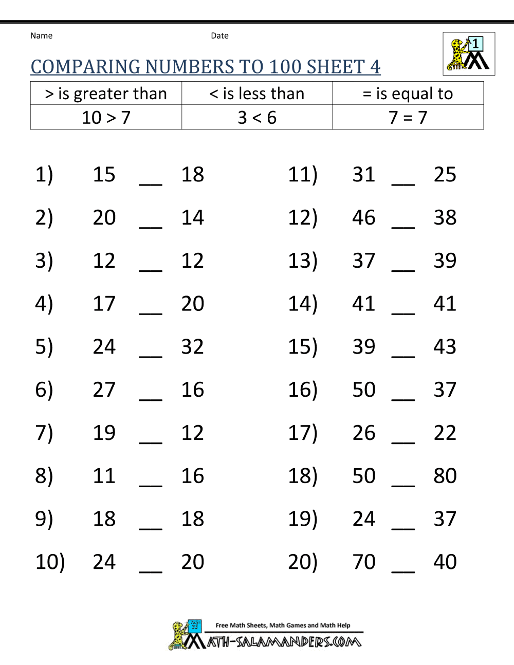 30 Printable Greater Than Less Than Equal To Worksheets Preschool 3rd Grade Math Etsy