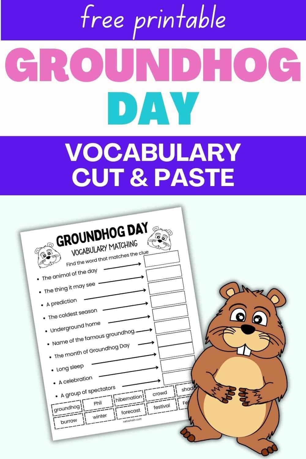 Groundhog Day Vocabulary Cut Paste Worksheet The Artisan Life Groundhog Day Vocabulary Cut Paste Worksheet The Artisan Life