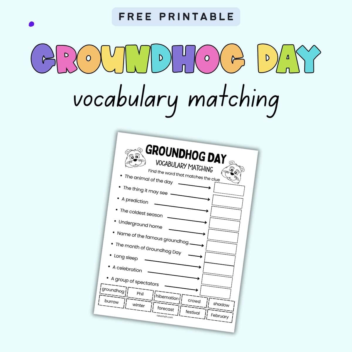 Groundhog Day Vocabulary Cut Paste Worksheet The Artisan Life Groundhog Day Vocabulary Cut Paste Worksheet The Artisan Life