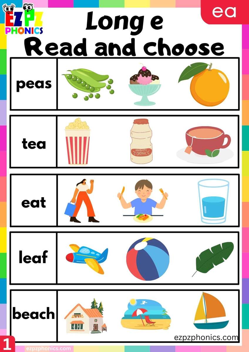 Group1 EA Words Read And Choose Long E Phonics Worksheet Ezpzphonics Long E Words Kindergarten Worksheet Free Phonics Printable