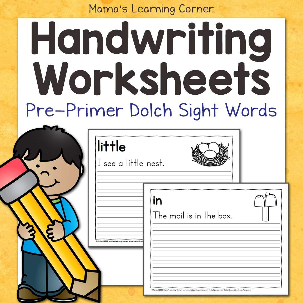 Handwriting Worksheets For Kids Pre Primer Dolch Words Mamas Learning Corner