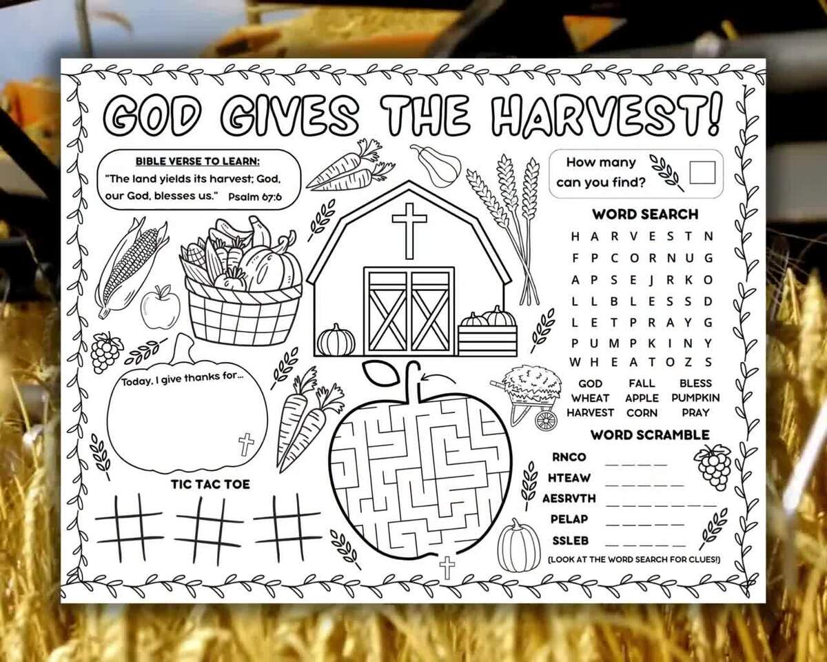 Harvest Bible Activity Placemat Christian Printable Coloring Page Sunday School Games Children S Church Homeschool Craft Bible Verse Etsy Israel