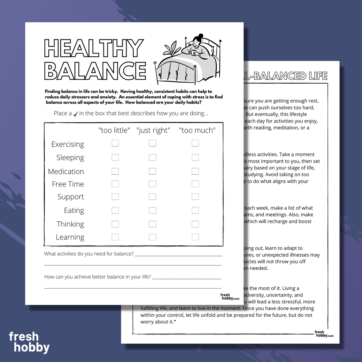 Healthy Balance Check List Worksheet Tips For Living A Healthy Balanced Life Classful