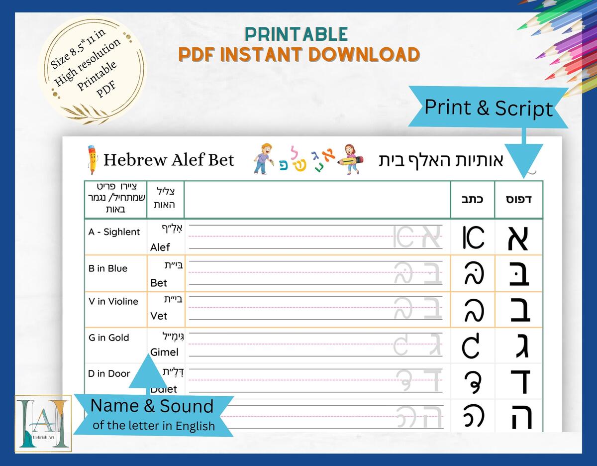 Hebrew Alphabet Writing Practice Alef Bet Print Script PDF Download Etsy Israel Hebrew Alphabet Writing Practice Alef Bet Print Script PDF Download Etsy Israel