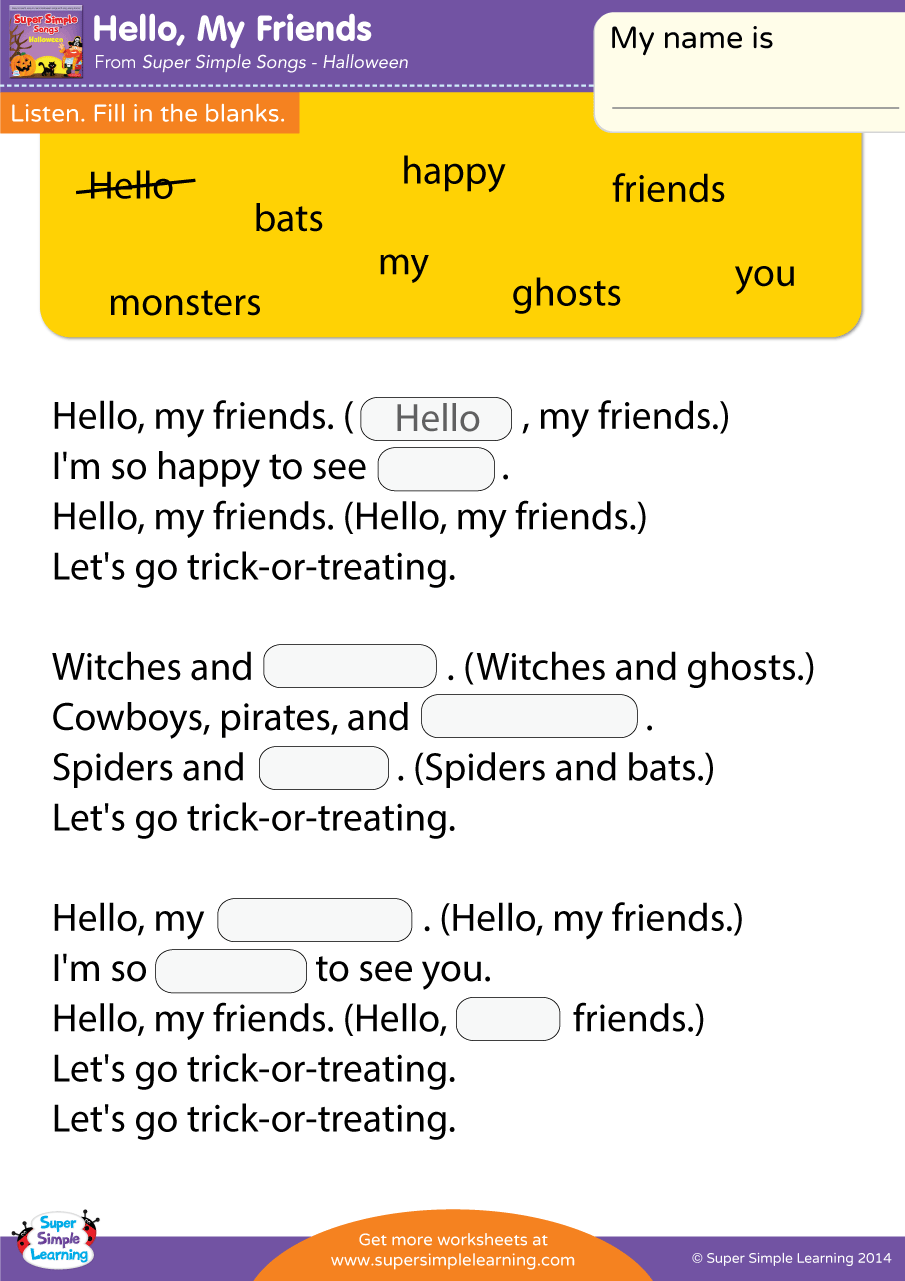 Hello My Friends Worksheet Fill In The Blanks Super Simple I Have A Pet Worksheet Fill In The Blanks Super Simple