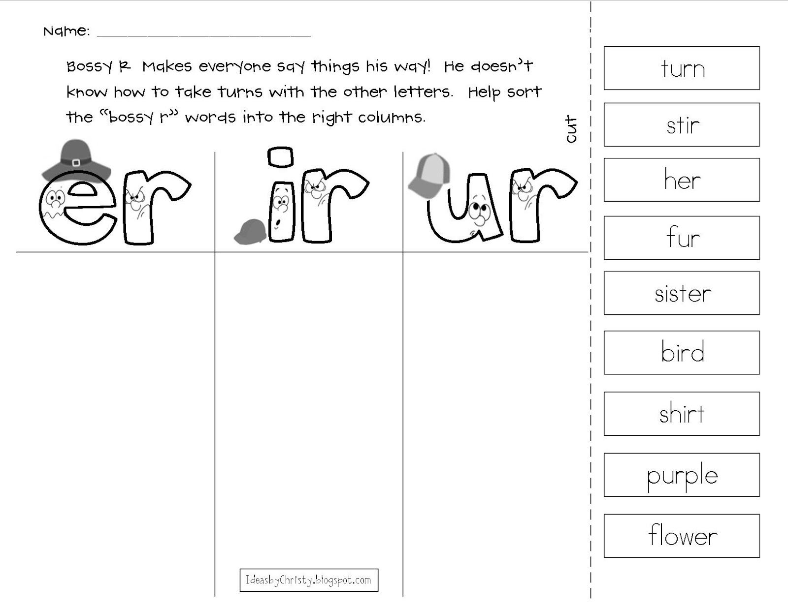 Ideas By Christy Bossy R Pairs Er Ir Ur Phonics Worksheets Worksheets Library Spellings For Er Ir Ur Words Free Phonics Printable Worksheets