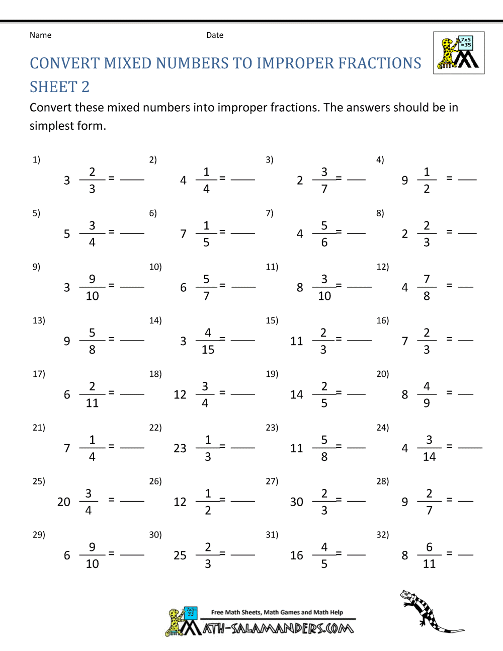 Improper Fraction Worksheets Mixed Numbers Improper Fractions B 4th Grade PDF Number And Operations Worksheets Cazoom Math