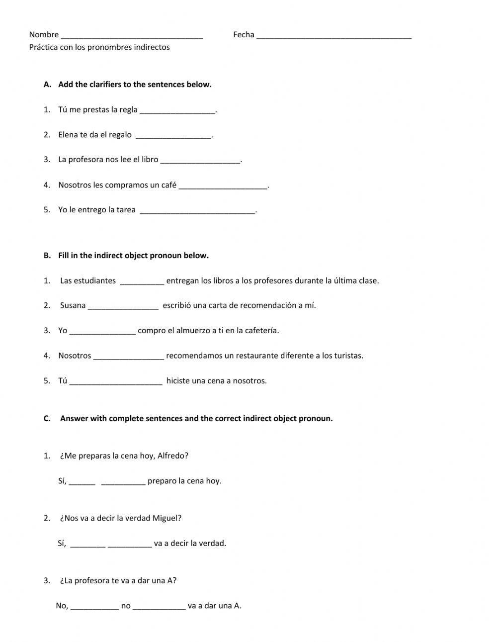 Indirect Object Pronouns In Spanish Worksheet Worksheets Library Indirect Object Pronouns In Spanish Worksheet Worksheets Library