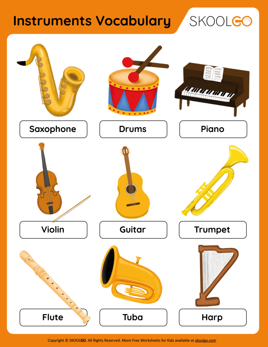 Instruments Vocabulary Free Worksheet For Kids SKOOLGO