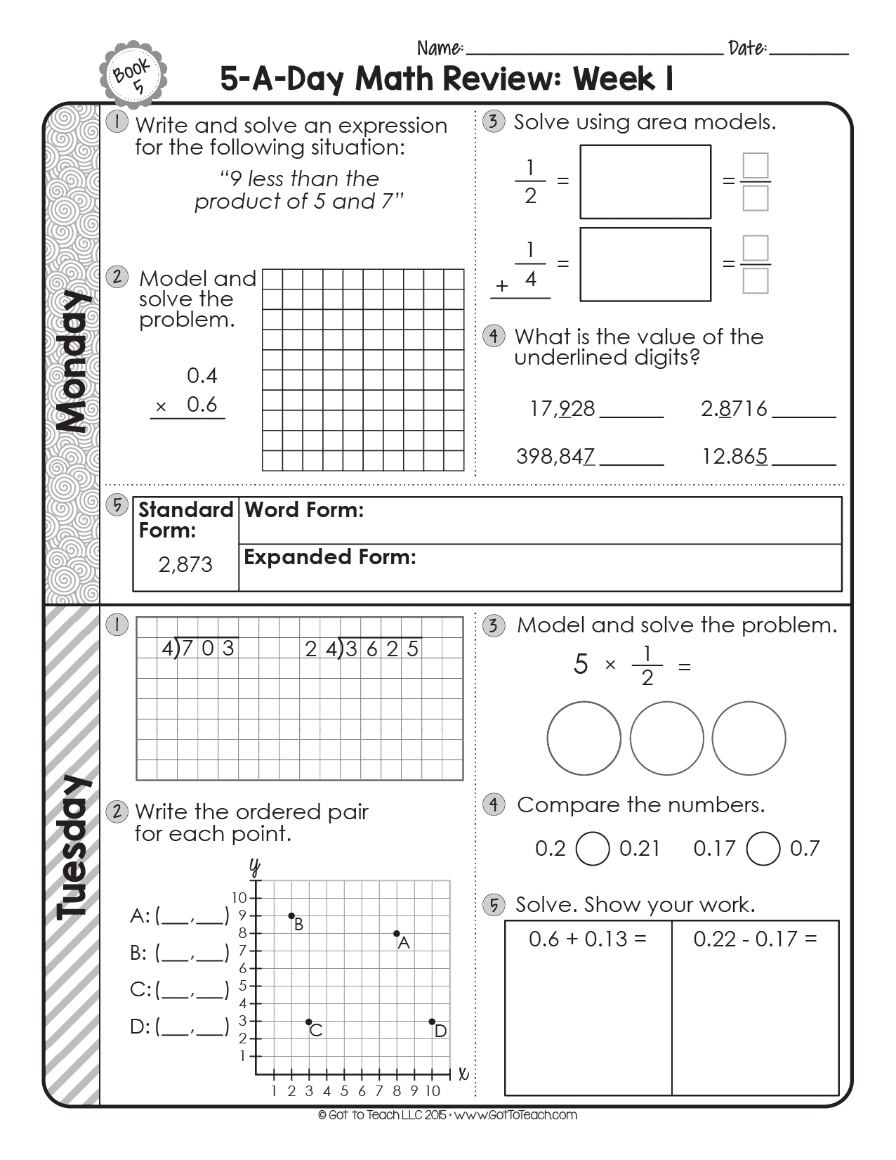FREE 5th Grade Daily Math Spiral Review Teacher Thrive Worksheets Library