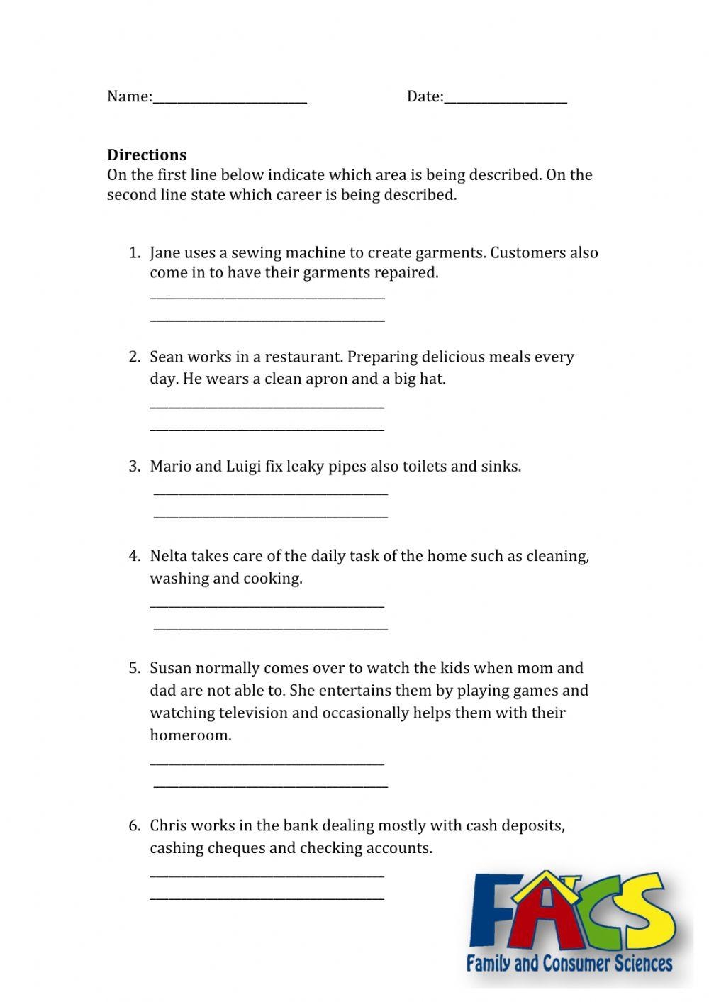 Introduction To Family And Consumer Science Online Exercise For Worksheets Library