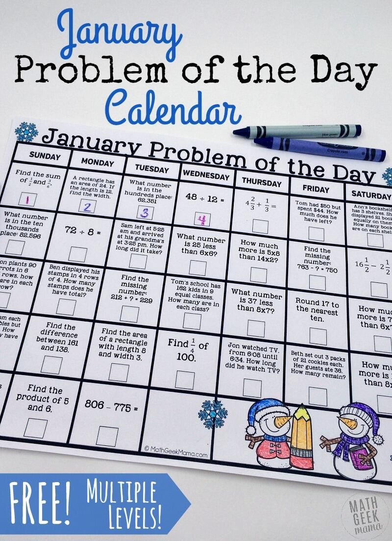 January 2026 Problem Of The Day Calendars FREE Math Geek Mama January 2026 Problem Of The Day Calendars FREE Math Geek Mama