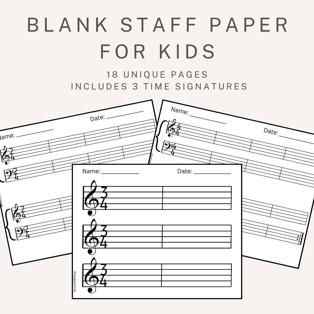 Kids Music Composition Paper Treble Grand Staff Printable PDF Etsy