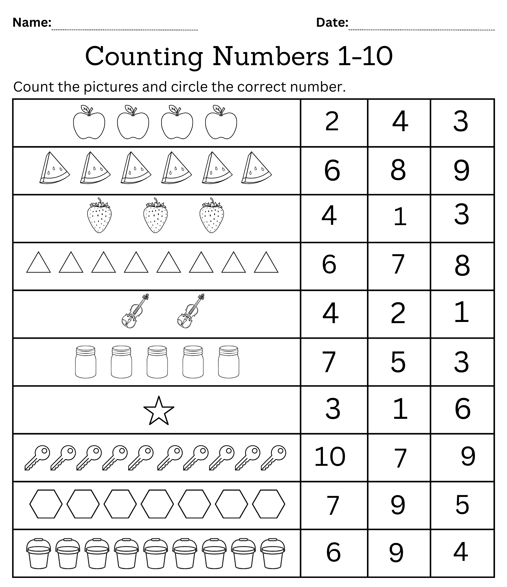 Math Salamanders Free Kindergarten Counting To 10 Worksheets