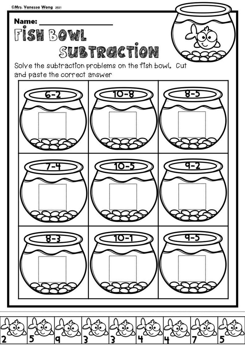 Kindergarten Math Worksheets Cut And Paste Subtraction Distance Learning Etsy Australia Free Cut And Paste Math Worksheets PDF