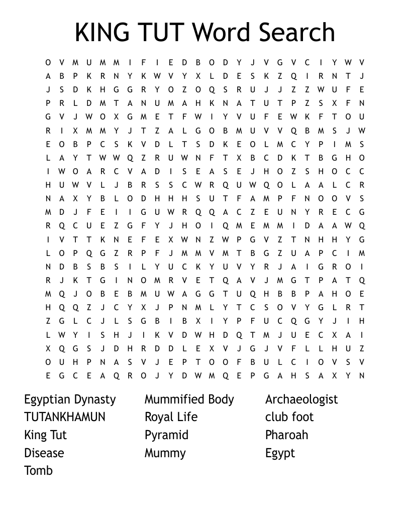 KING TUT Word Search WordMint