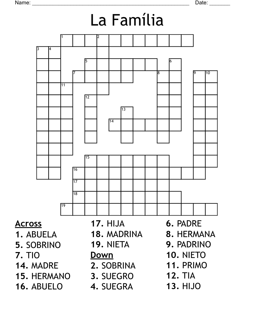 LA FAMILIA Worksheet WordMint