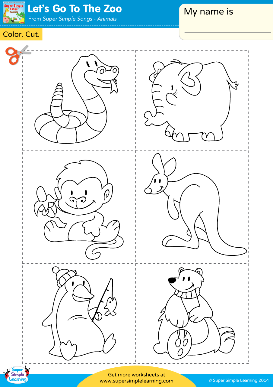 Let S Go To The Zoo Worksheet Color Cut Paste Super Simple Preschool Kindergarten Animal Worksheets Made By Teachers