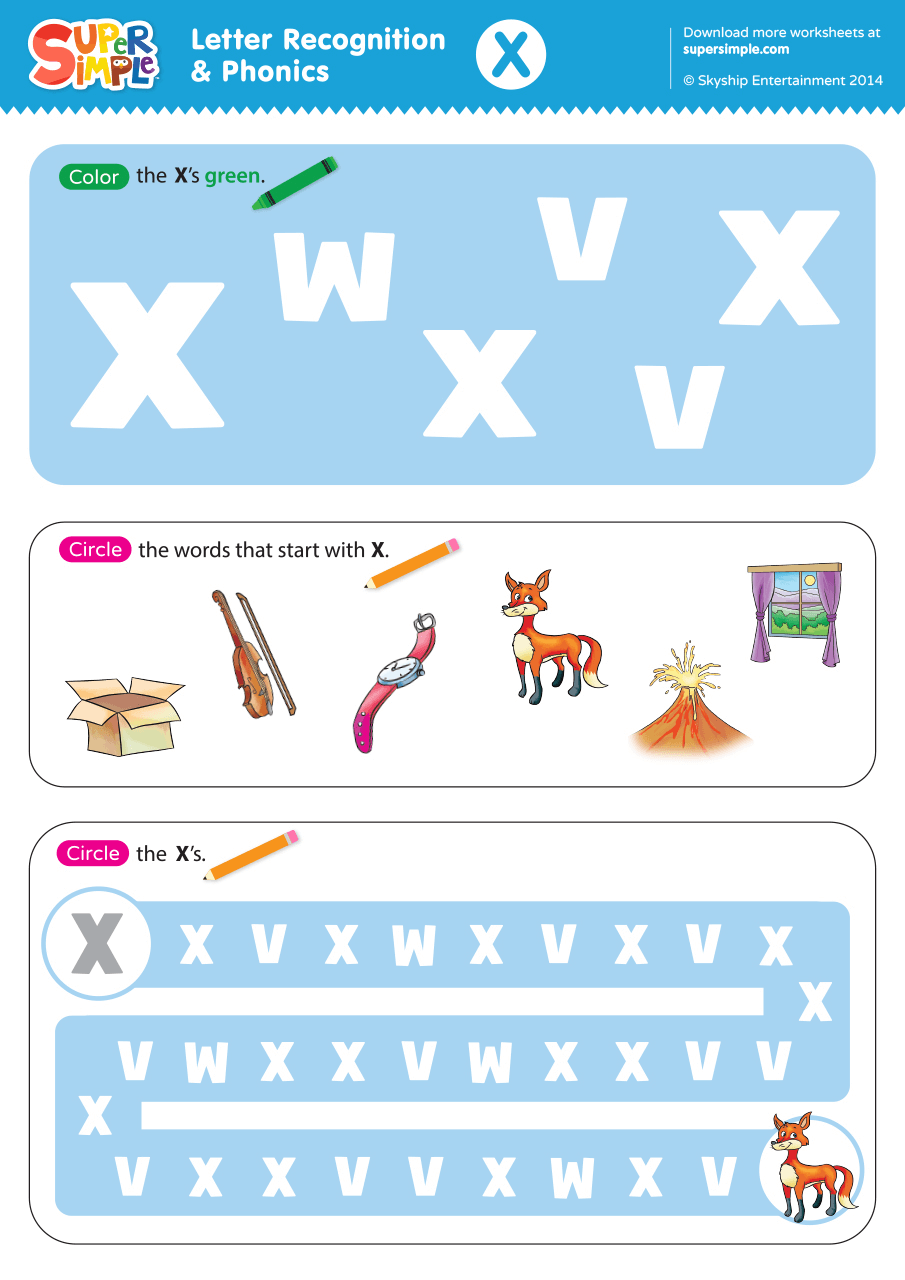 Letter Recognition Phonics Worksheet X Uppercase Super Simple Letter Recognition Phonics Worksheet X Uppercase Super Simple