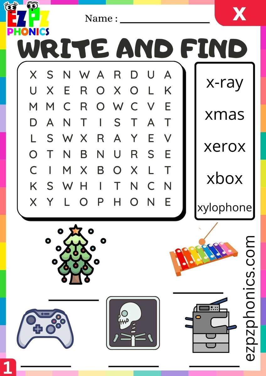 Letter X Write And Find Beginning Sounds Worksheet Ezpzphonics Letter X Coloring Worksheet Free Printable Digital PDF