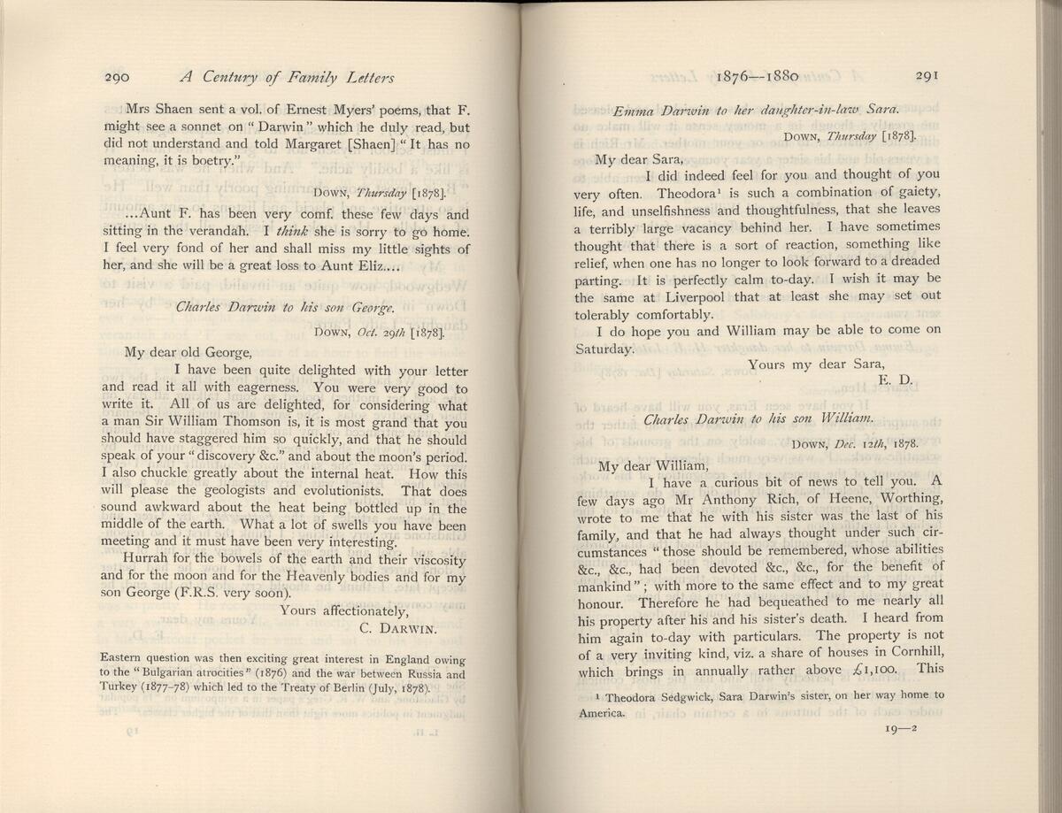 Litchfield H E Ed 1904 Emma Darwin Wife Of Charles Darwin A Century Of Family Letters Cambridge University Press Printed Volume 2