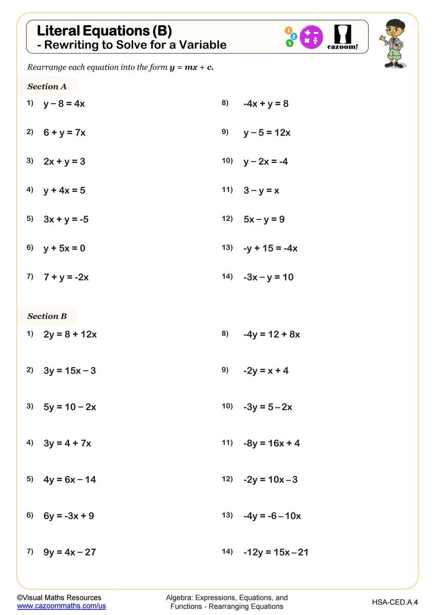 Free Printable Solving Literal Equations Worksheets Worksheets Library