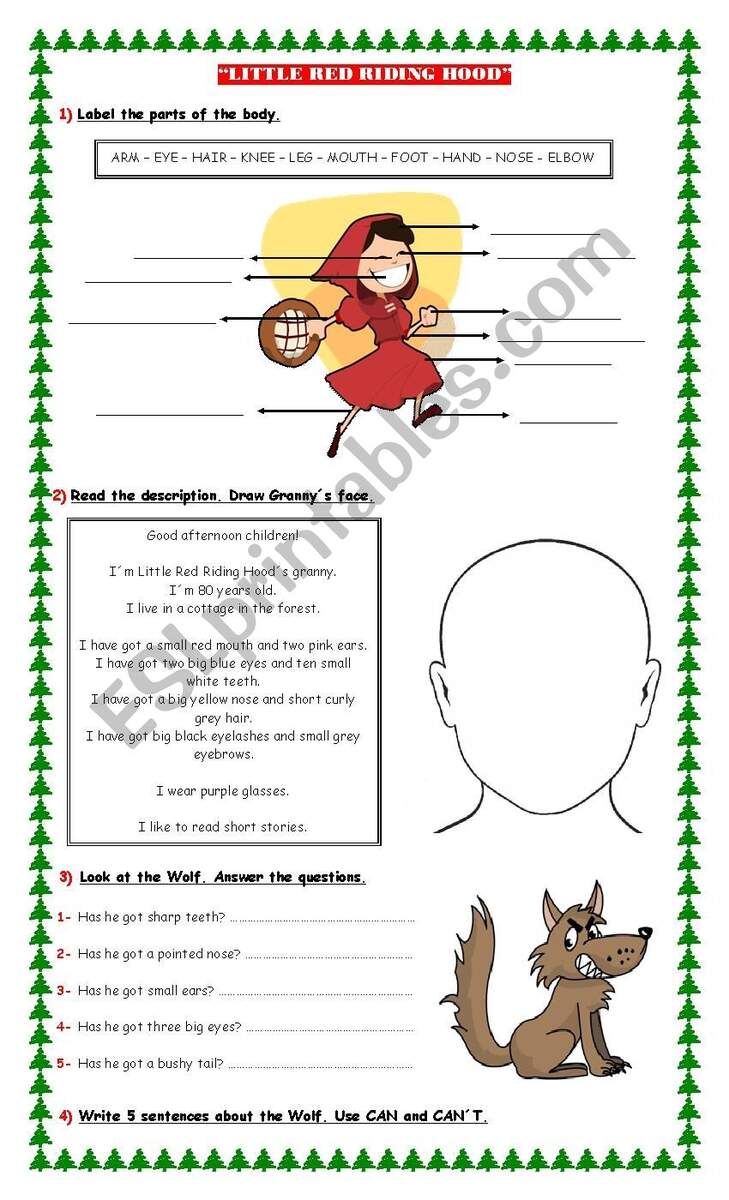 LITTLE RED RIDING HOOD Parts Of The Body ESL Worksheet By DaniLupsor