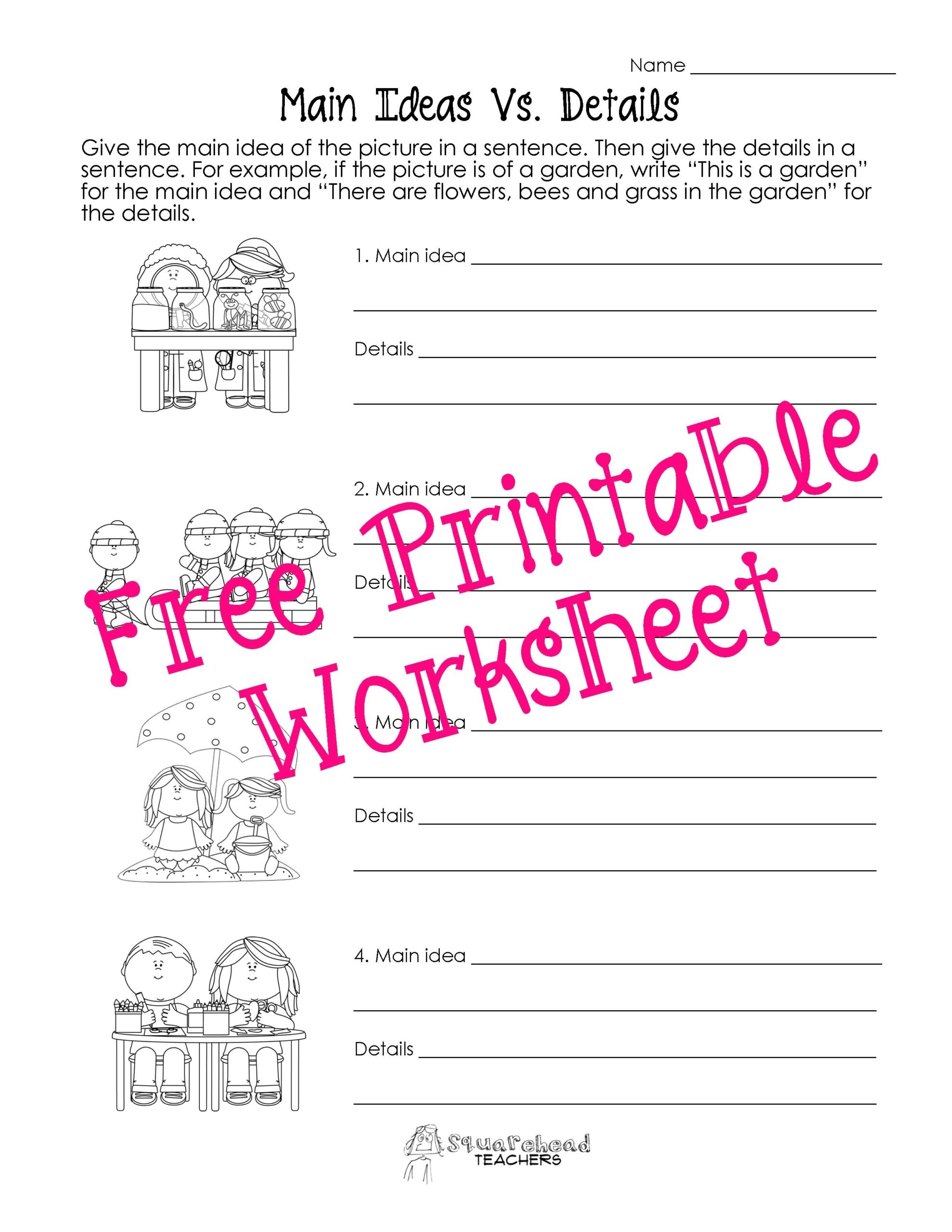Main Idea Vs Details Worksheets Squarehead Teachers Main Idea Worksheet 1 Reading Activity