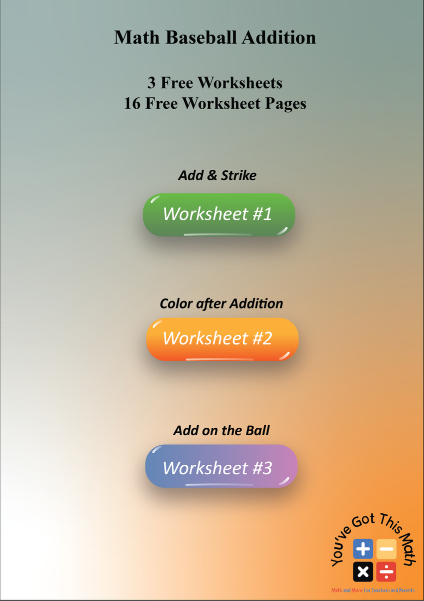 Math Baseball Addition Free Printable