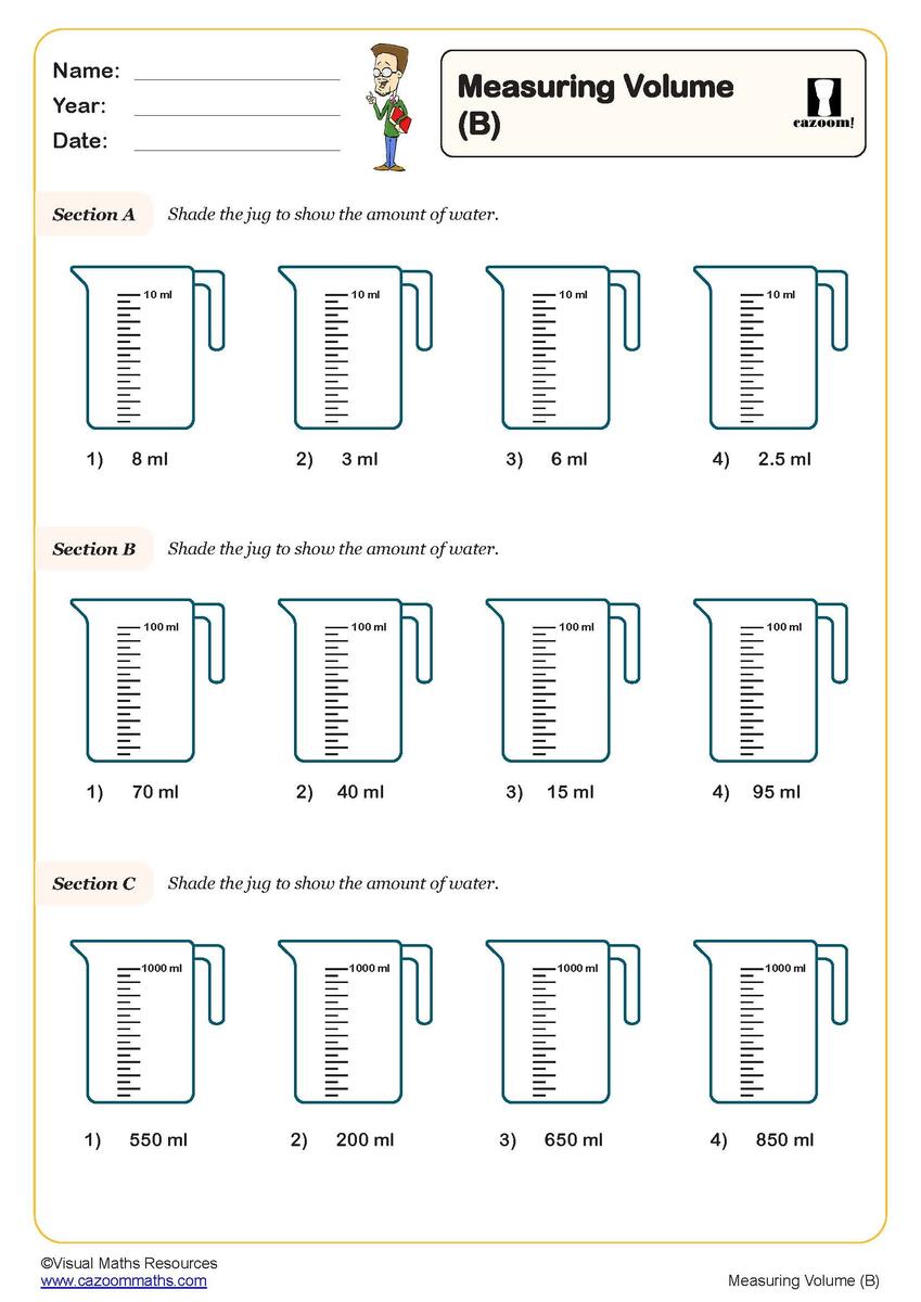 Measuring Volume B Worksheet PDF Printable Measurement Worksheets Measuring Volume B Worksheet PDF Printable Measurement Worksheets