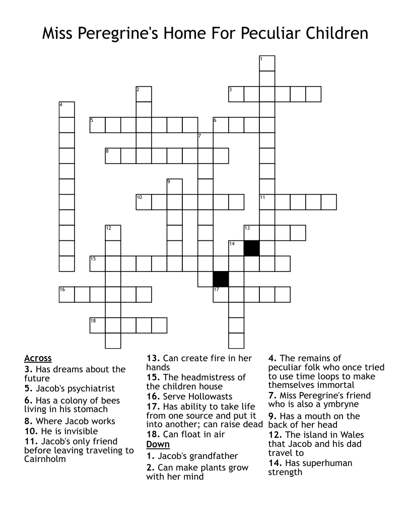 Miss Peregrine S Home For Peculiar Children Word Search WordMint Miss Peregrine S Home For Peculiar Children Novel Study Classful
