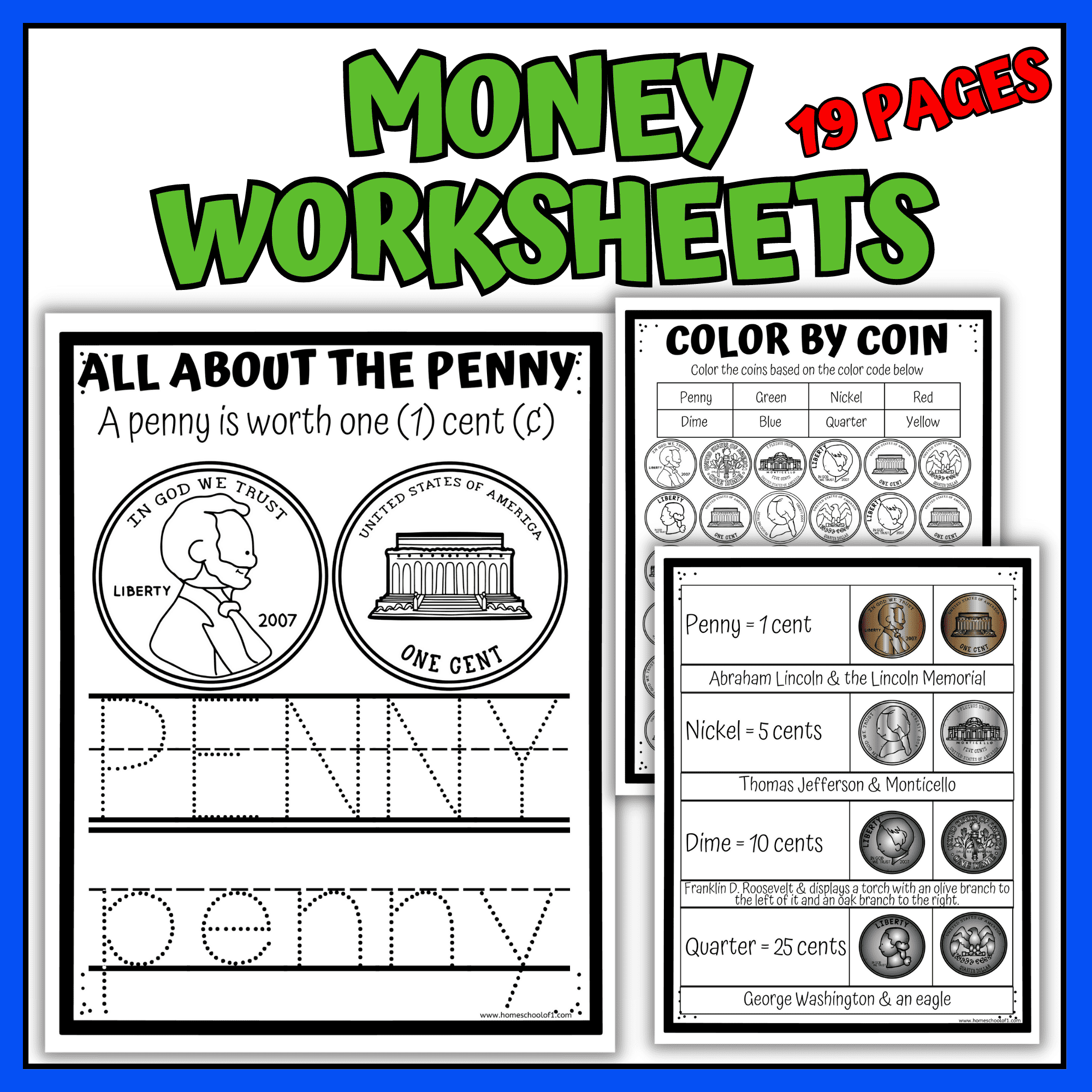 Money Worksheets For Kindergarten Learn To Count US Coins Kindergarten Money Worksheets 1st Grade