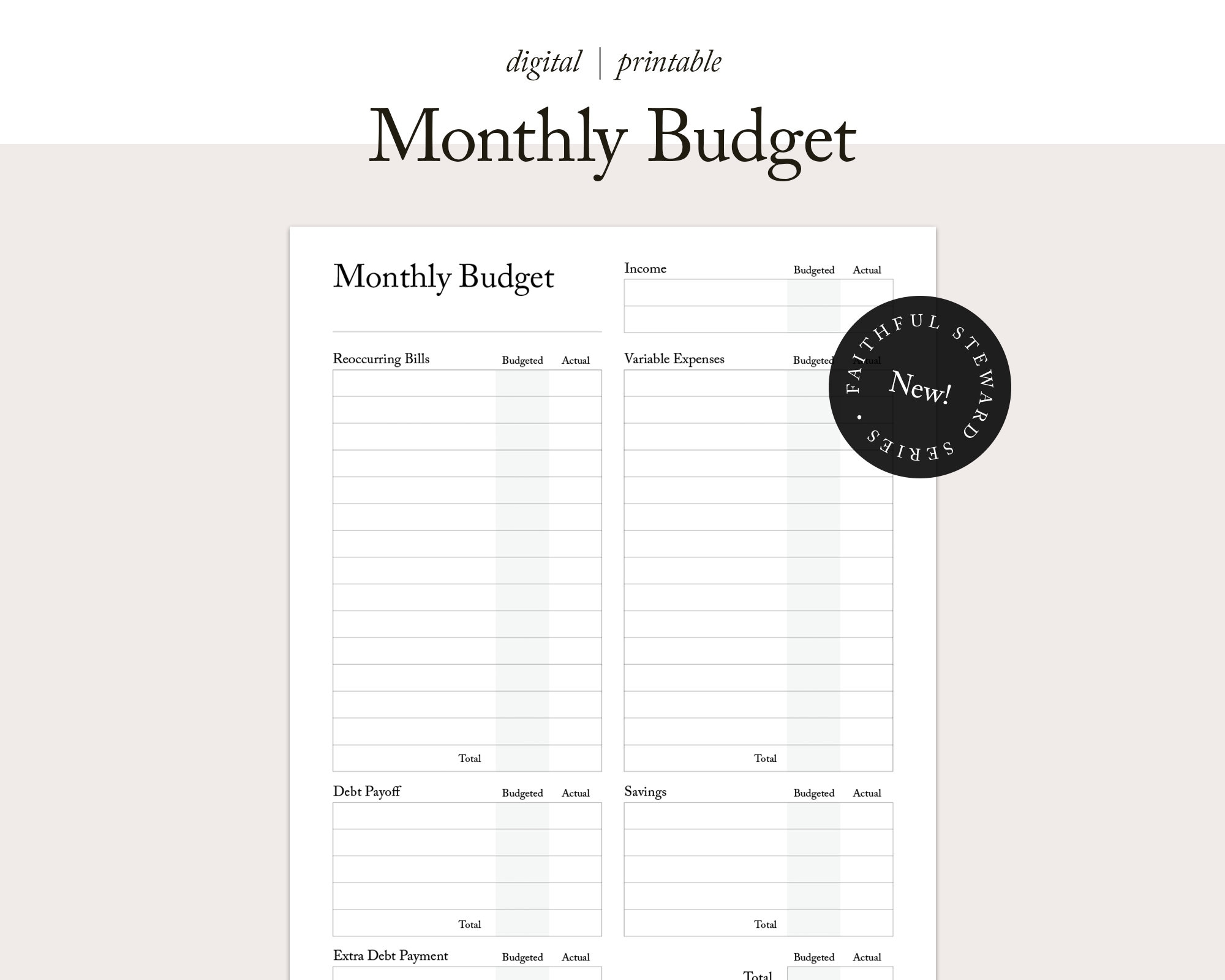 Monthly Budget Planner Christian Budgeting Template Financial Planner Budget Tracker Minimalist Budget Faithful Steward Planner Etsy