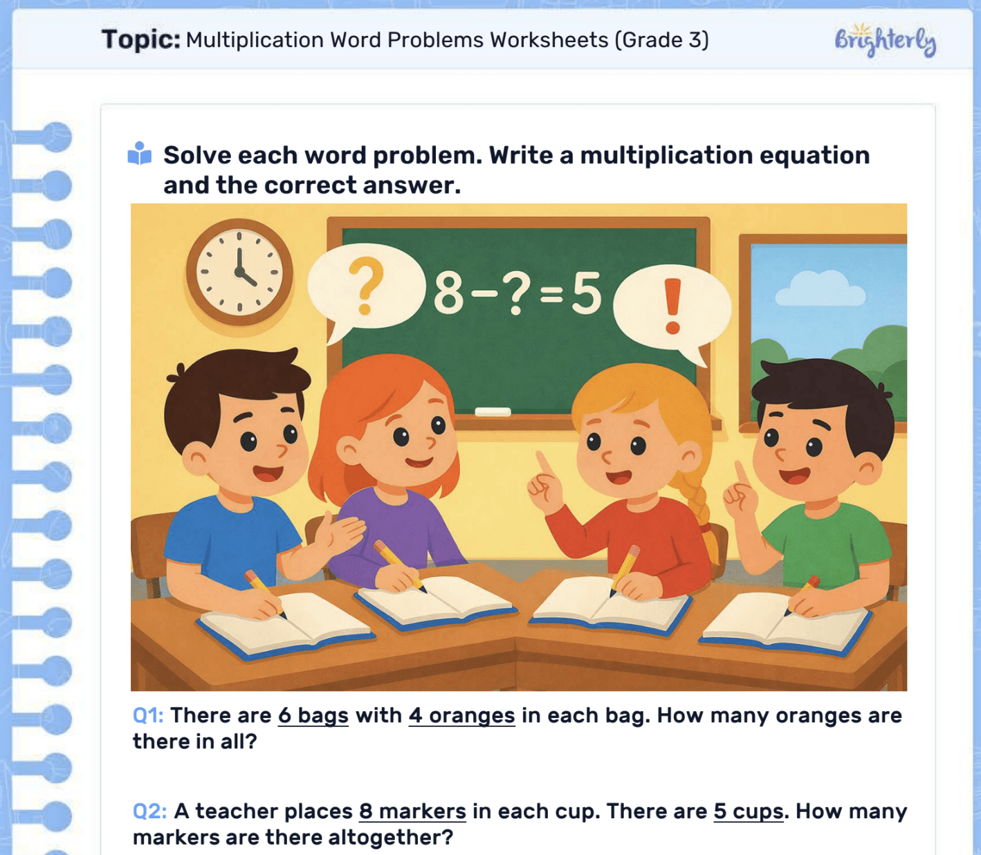Multiplication Word Problems Worksheets Free Download