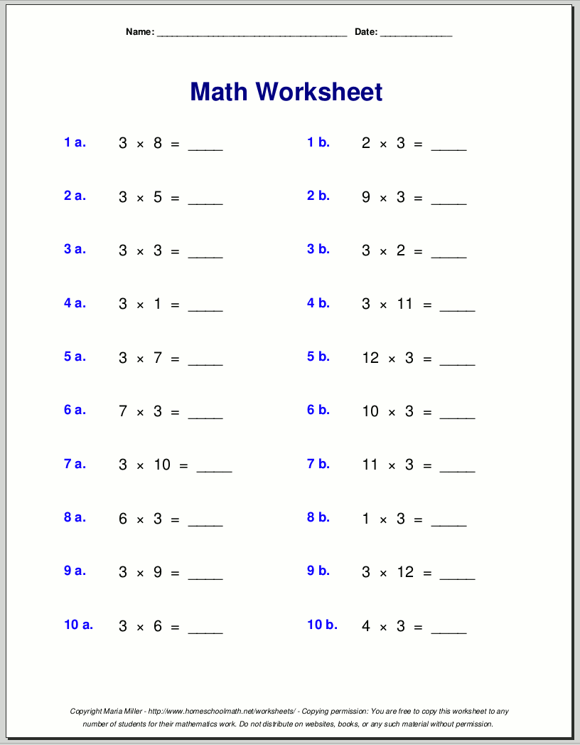 Multiplication Worksheets For Grade 3 3rd Grade Math Worksheets Free And Printable Appletastic Learning