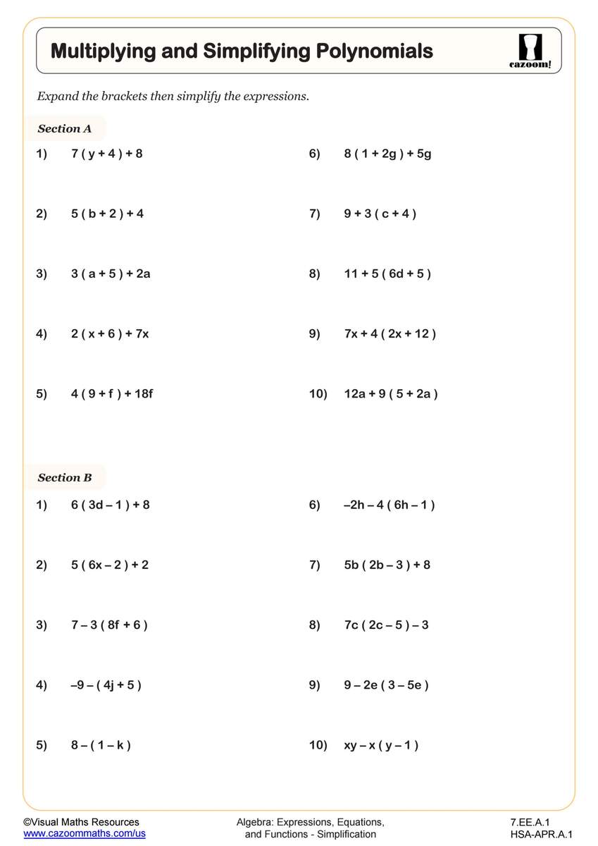 Polynomials Worksheet WordMint
