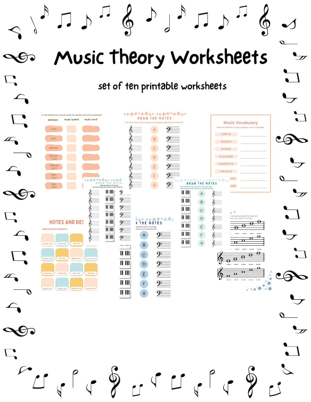 Music Worksheets Printable Music Theory Worksheets Homeschool Music Piano Lesson Worksheets Music Education Worksheet Music Vocabulary Etsy Ireland
