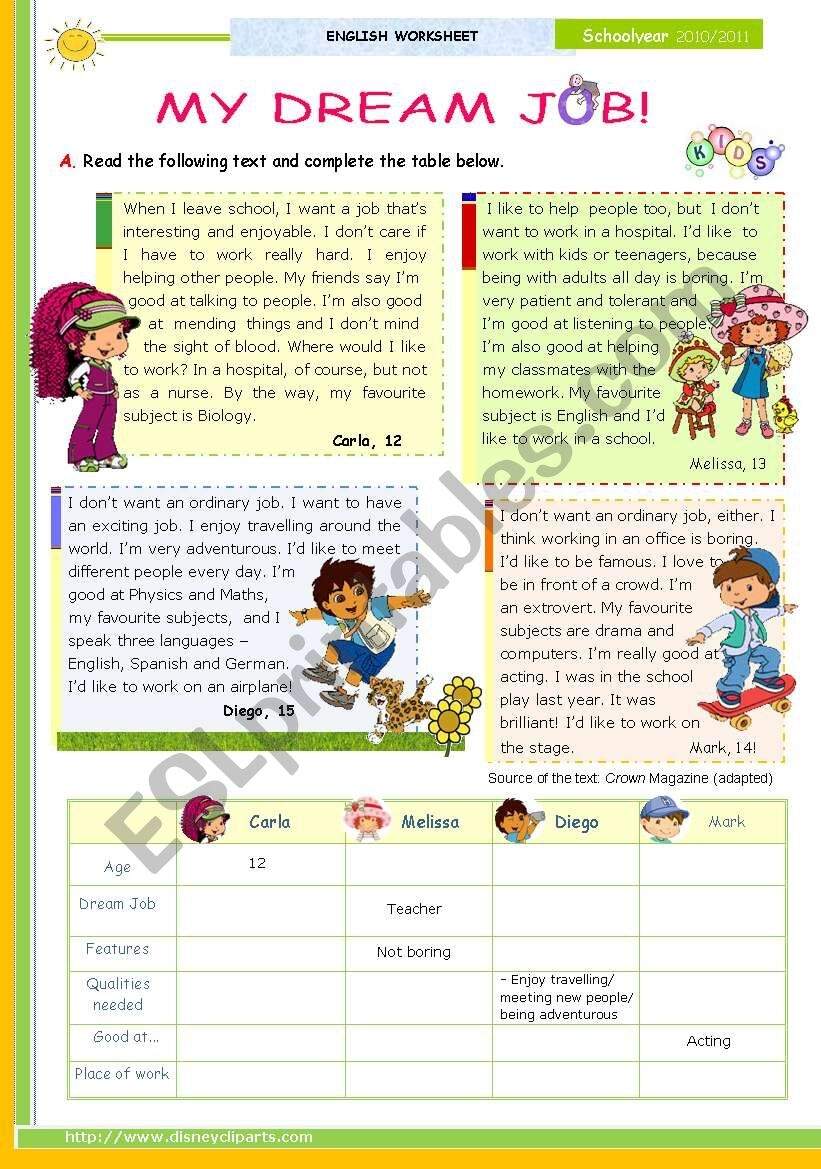 My Dream Job Reading Leading To Writing Series For Upper Elementary Students 1st 45 Minute Lesson ESL Worksheet By Mena22 What I Want To Be When I Grow Up Worksheet When I Grow Up Template Printable Made By Teachers