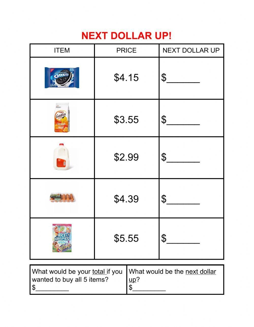 Next Dollar Up 1 Worksheet Worksheets Library School Supplies Store Ad Next Dollar Up Worksheets