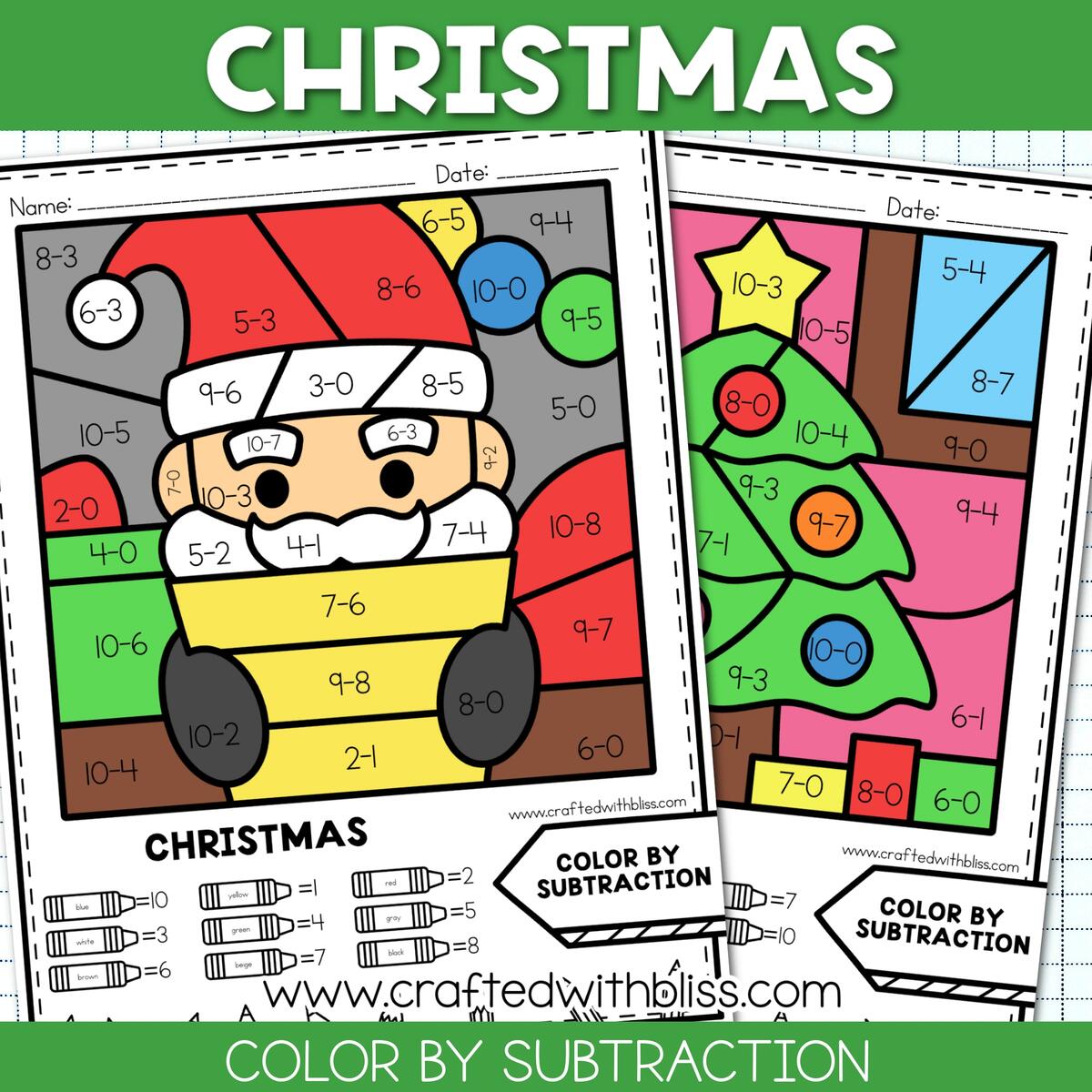 NO PREP Christmas Color By Subtraction Worksheet Math Center Made By Teachers