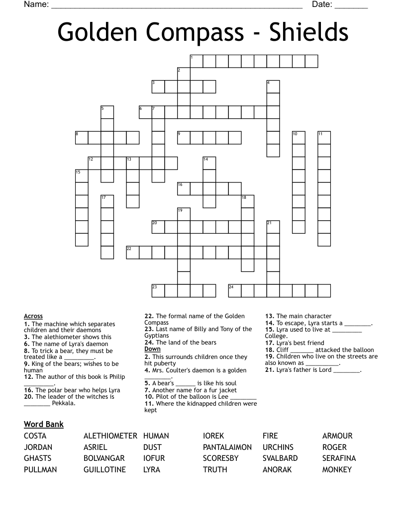 Northern Lights Quiz Crossword WordMint His Dark Materials Word Search WordMint