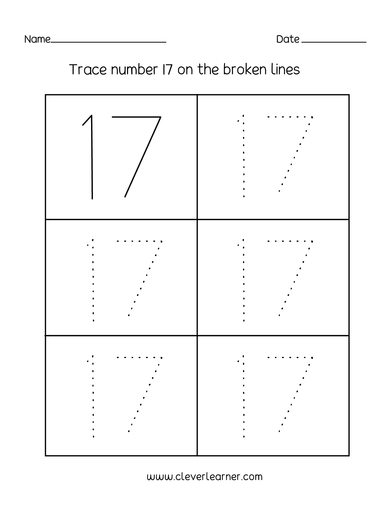 Number 17 Writing Counting And Identification Printable Worksheets For Children Number 17 Writing Counting And Identification Printable Worksheets For Children