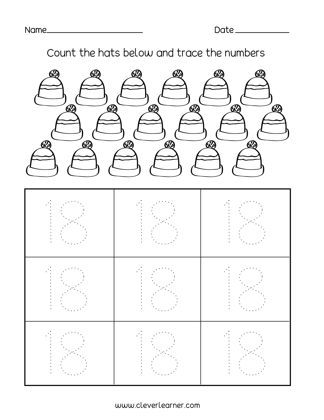 Number 18 Writing Counting And Identification Printable Worksheets For Children Number 18 Writing Counting And Identification Printable Worksheets For Children