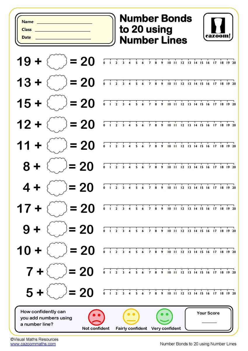 Number Bonds To 20 With Number Lines Worksheet Fun And Engaging Year 1 PDF Worksheets Number Bonds To 20 With Number Lines Worksheet Fun And Engaging Year 1 PDF Worksheets