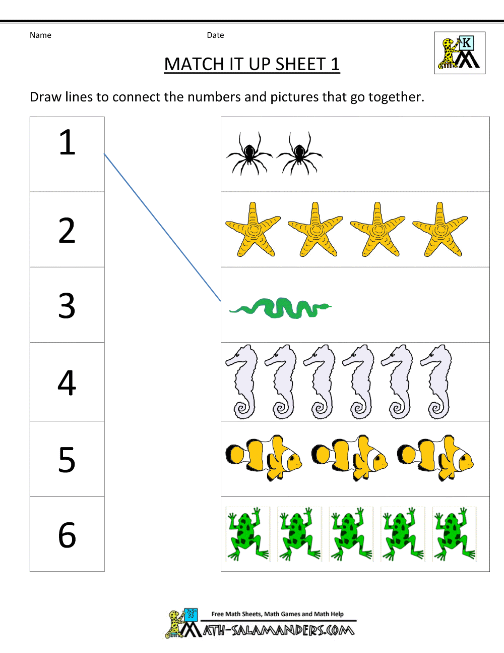 Number Matching Worksheets 1 10 Number Matching Worksheets 1 10