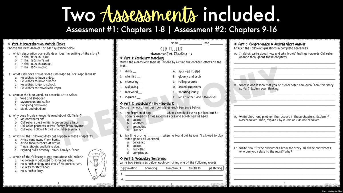 Old Yeller Novel Study Unit Comprehension Questions With Activities And Tests Classful Old Yeller Vocab 1 3 Word Scramble WordMint