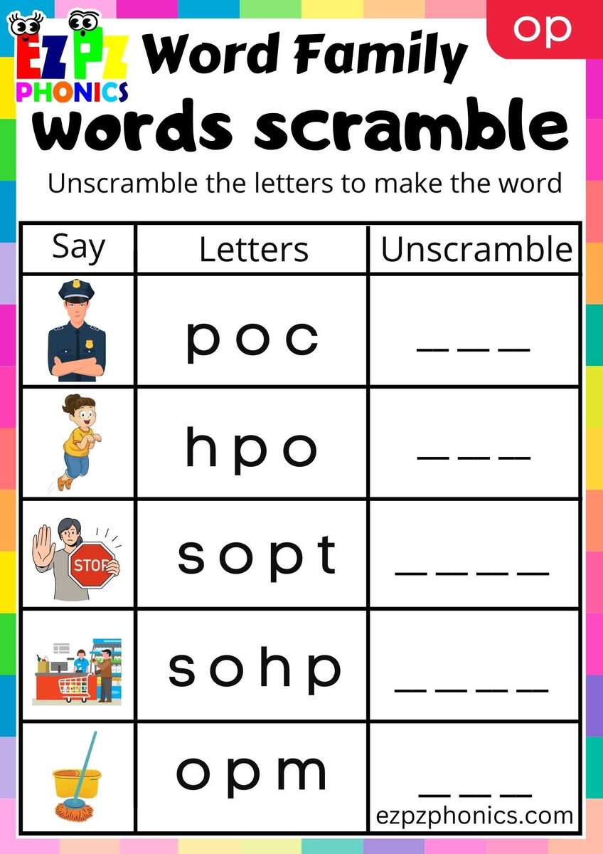OP Word Family Worksheets Kindergarten Mom