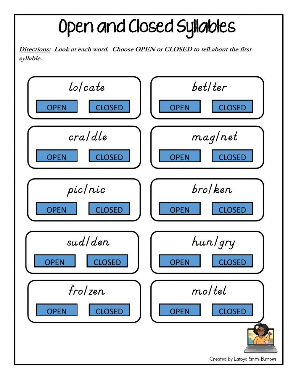 Open And Closed Syllables Worksheets Library Open And Closed Syllables Worksheets Library